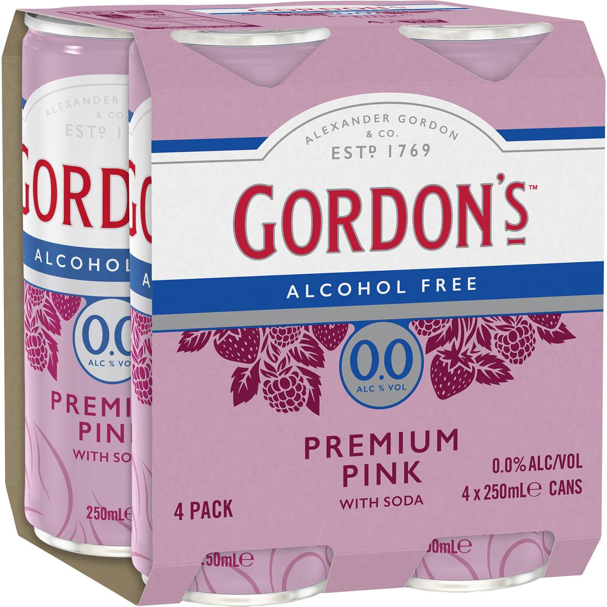 Gordon's Alcohol Free Premium Pink With Soda Cans 250mL x 4 pack