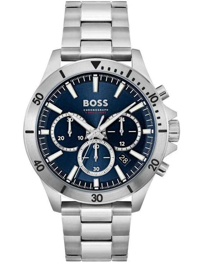Stainless Steel Chronograph Watch with Date - Blue