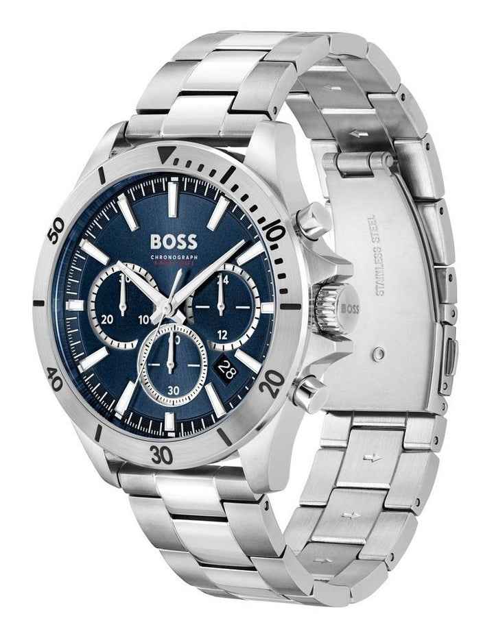 Stainless Steel Chronograph Watch with Date - Blue