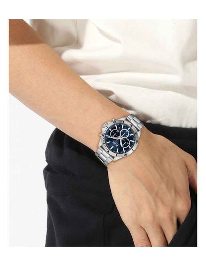 Stainless Steel Chronograph Watch with Date - Blue