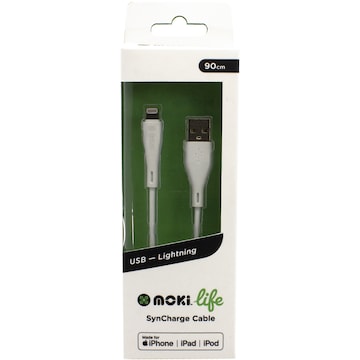 Moki Life Lightning To USB Syncharge Cable 90cm (Mfi) each