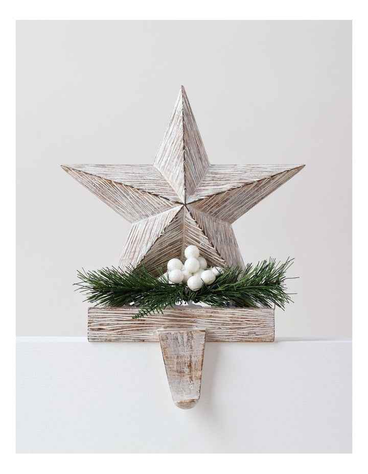 Eucalyptus Christmas White Washed Resin Star Stocking Holder 22cm in White