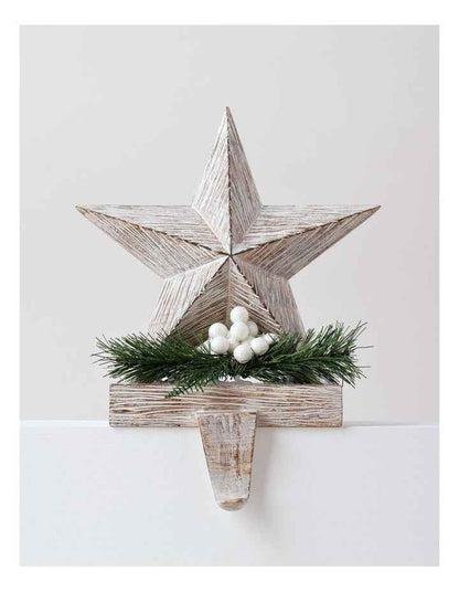 Eucalyptus Christmas White Washed Resin Star Stocking Holder 22cm in White