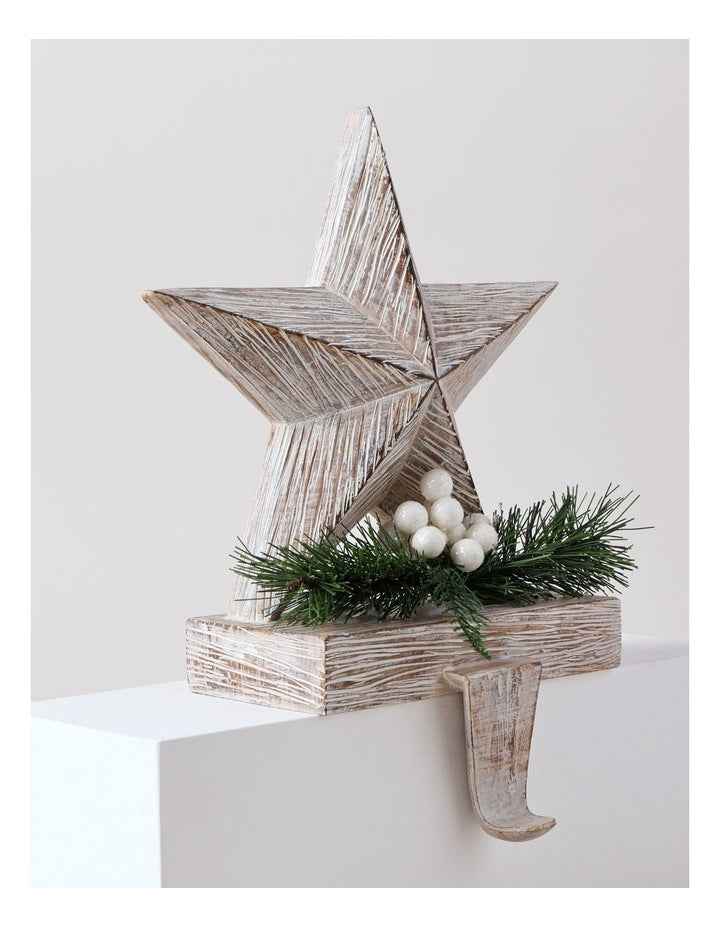 Eucalyptus Christmas White Washed Resin Star Stocking Holder 22cm in White