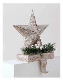 Eucalyptus Christmas White Washed Resin Star Stocking Holder 22cm in White