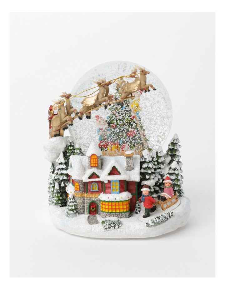 Heirloom Resin Christmas Tree & 3D Sleigh LED Snowglobe 17cm in Multi