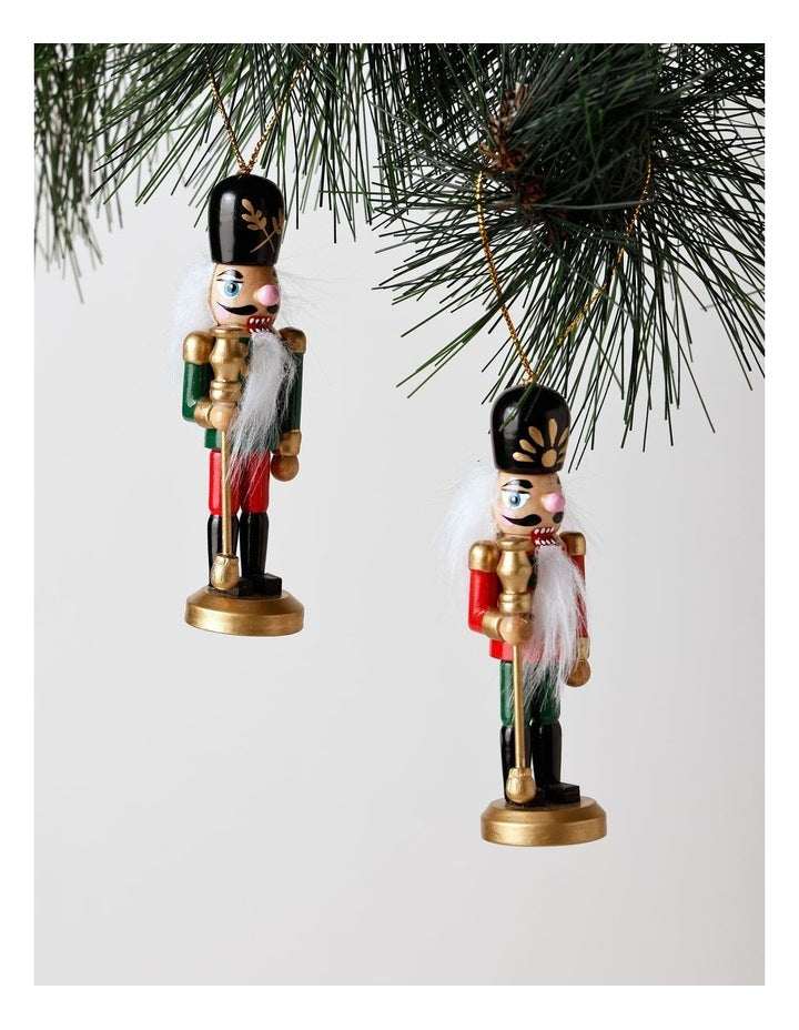 Heirloom Christmas Wooden Assorted Nutcracker Hanging Ornament 13cm in Red/Gold