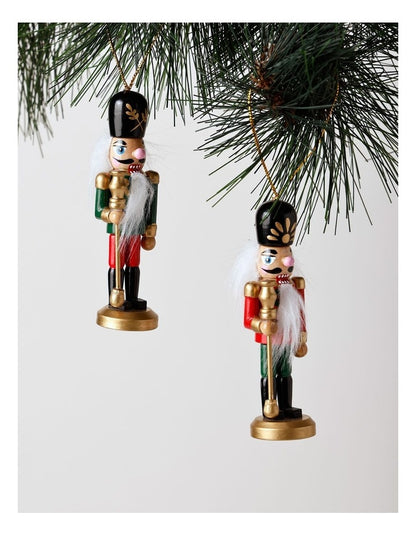 Heirloom Christmas Wooden Assorted Nutcracker Hanging Ornament 13cm in Red/Gold