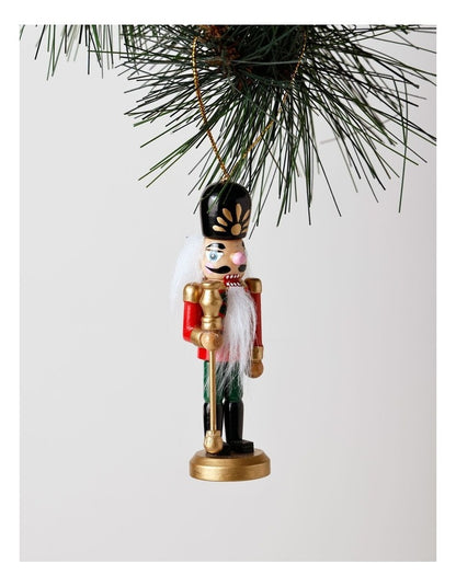 Heirloom Christmas Wooden Assorted Nutcracker Hanging Ornament 13cm in Red/Gold