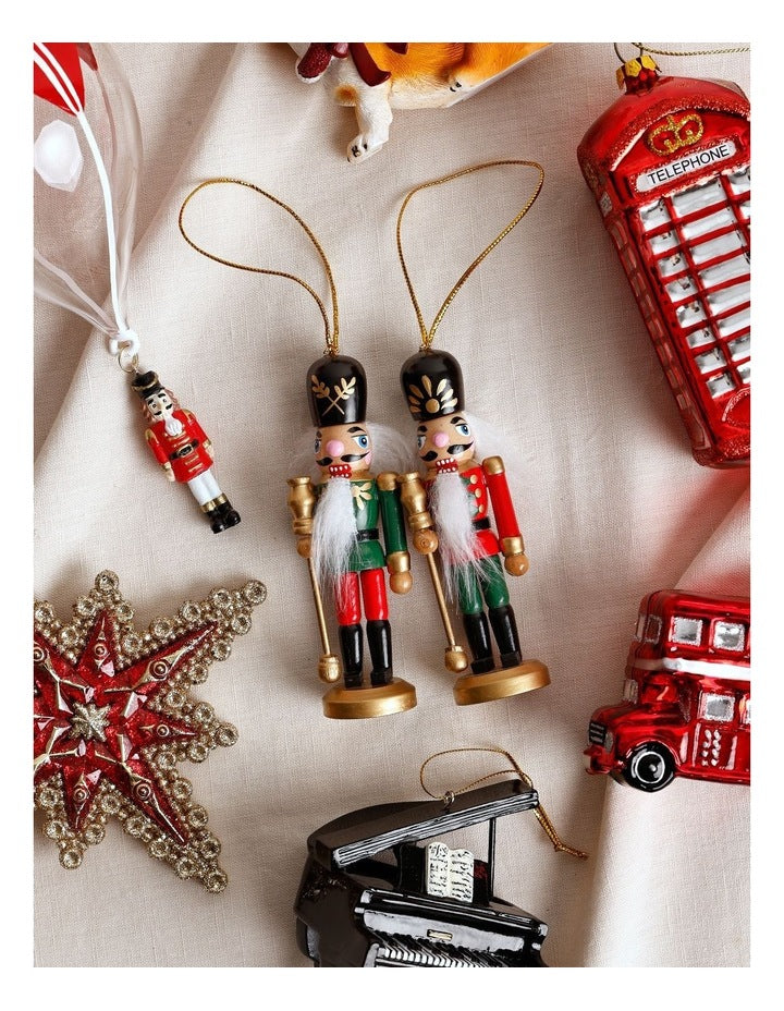 Heirloom Christmas Wooden Assorted Nutcracker Hanging Ornament 13cm in Red/Gold