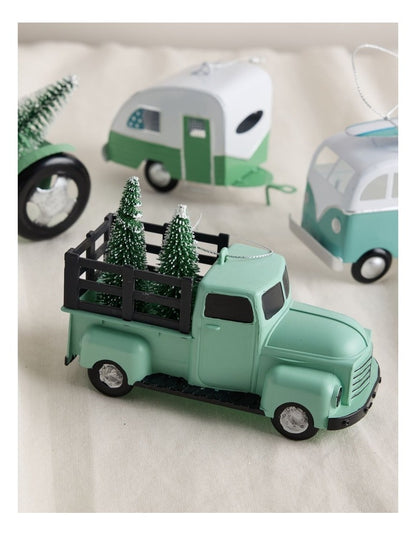 Eucalyptus Christmas Plastic Truck withTree Ornament 10cm in Green