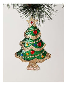 Heirloom Christmas Sequinned Plush Tree Ornament 16cm in Green