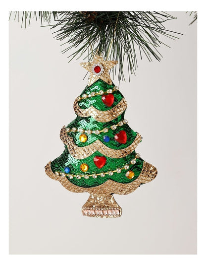 Heirloom Christmas Sequinned Plush Tree Ornament 16cm in Green
