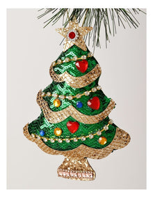 Heirloom Christmas Sequinned Plush Tree Ornament 16cm in Green