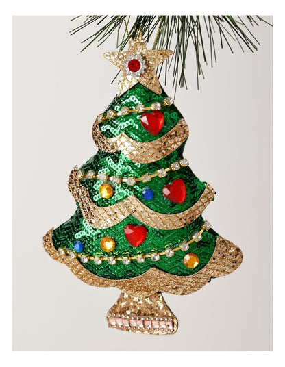 Heirloom Christmas Sequinned Plush Tree Ornament 16cm in Green