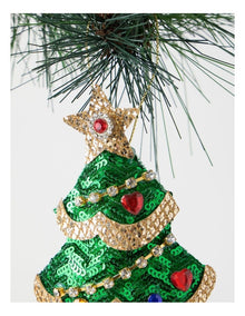 Heirloom Christmas Sequinned Plush Tree Ornament 16cm in Green