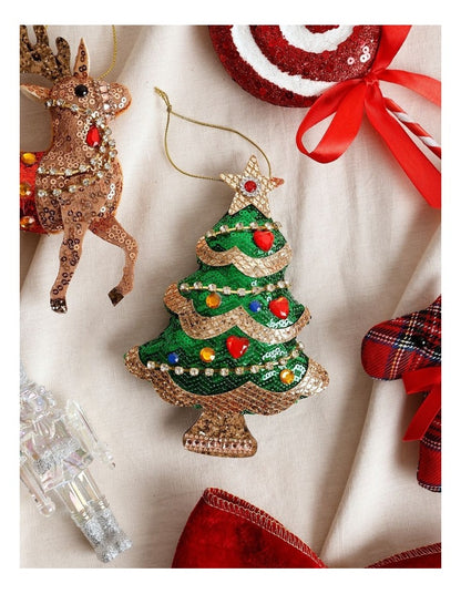 Heirloom Christmas Sequinned Plush Tree Ornament 16cm in Green