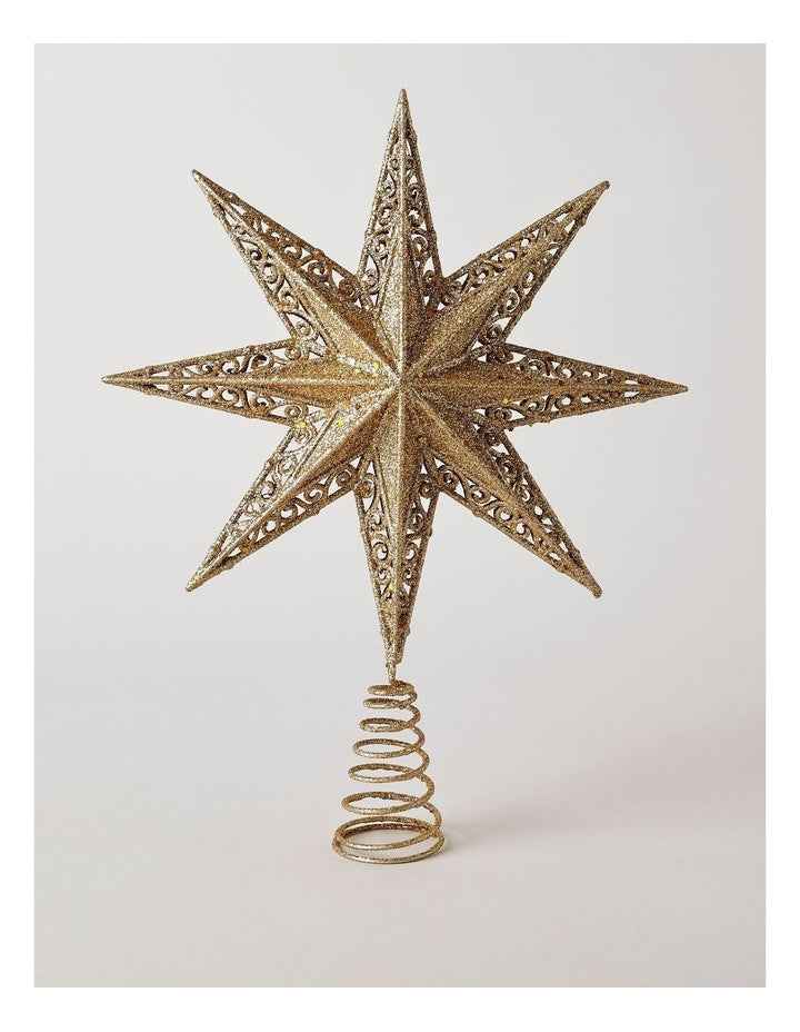 Heirloom Christmas Glittered Guiding Star Tree Topper 34cm in Gold