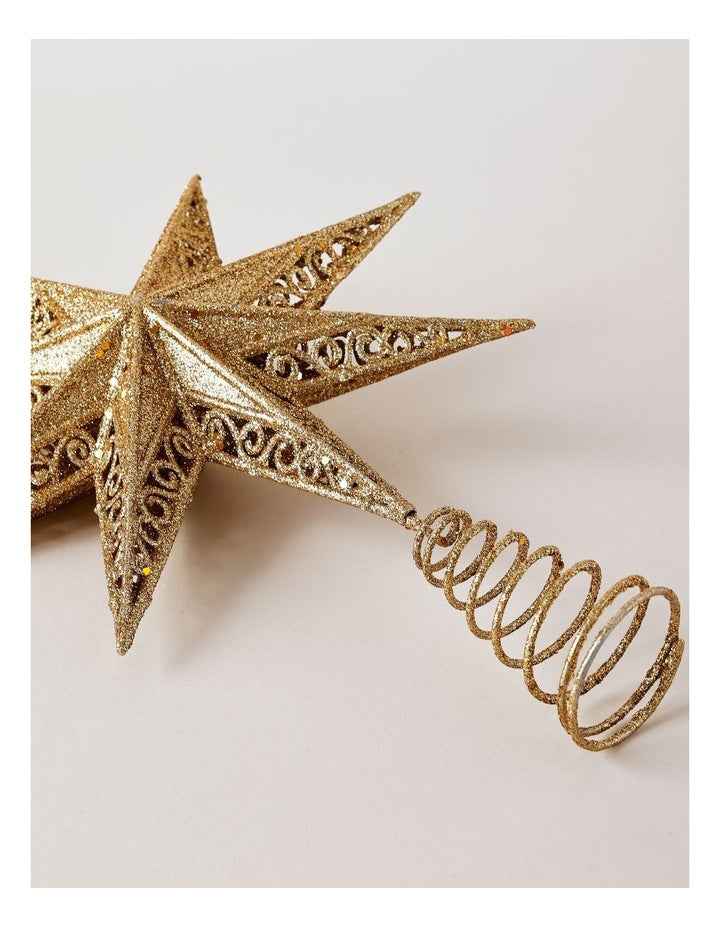 Heirloom Christmas Glittered Guiding Star Tree Topper 34cm in Gold