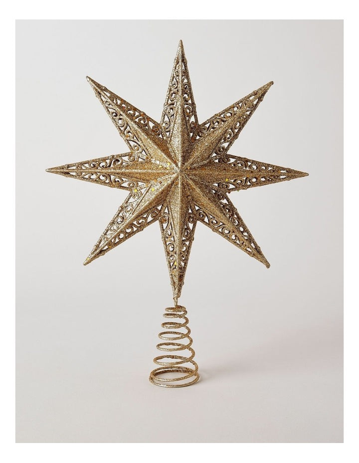 Heirloom Christmas Glittered Guiding Star Tree Topper 34cm in Gold