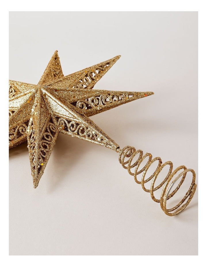 Heirloom Christmas Glittered Guiding Star Tree Topper 34cm in Gold