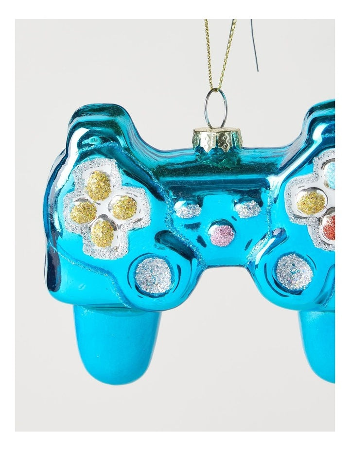 Nostalgia Christmas Glass Video Game Controller Ornament 9cm in Blue