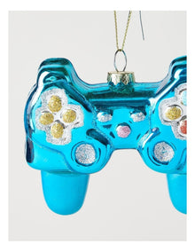 Nostalgia Christmas Glass Video Game Controller Ornament 9cm in Blue