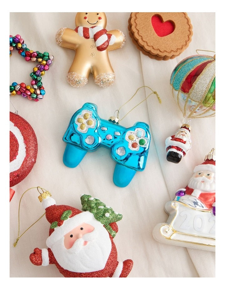Nostalgia Christmas Glass Video Game Controller Ornament 9cm in Blue