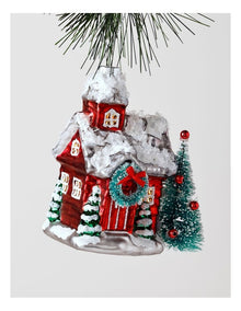 Heirloom Christmas Glass Winter House withTree 12.5cm in Red