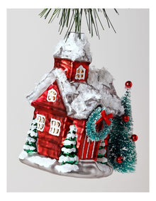 Heirloom Christmas Glass Winter House withTree 12.5cm in Red