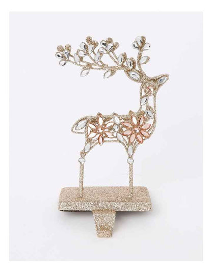 Luxe Christmas Bejewelled Wire Reindeer Stocking Holder 26cm in Gold