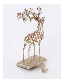 Luxe Christmas Bejewelled Wire Reindeer Stocking Holder 26cm in Gold