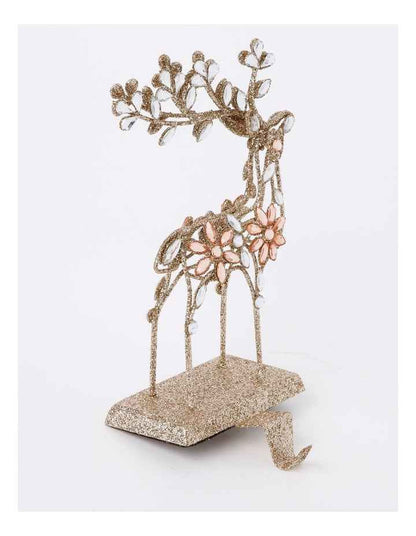 Luxe Christmas Bejewelled Wire Reindeer Stocking Holder 26cm in Gold
