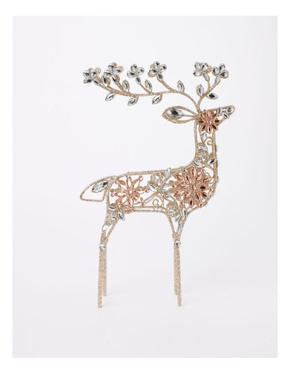 Luxe Christmas Glitter Wire Reindeer with Gems 42cm in Gold
