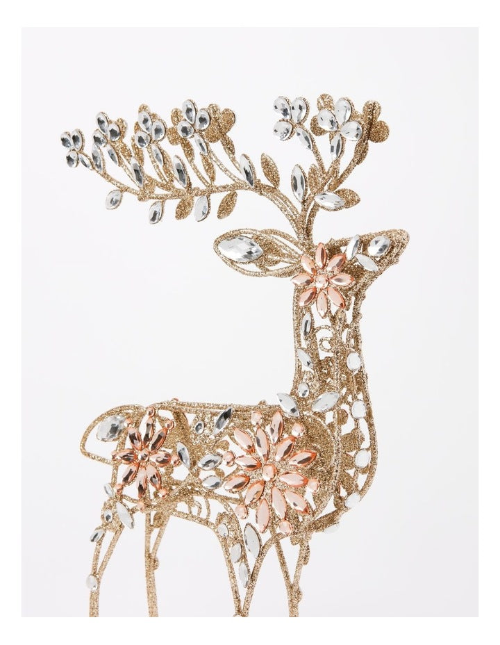Luxe Christmas Glitter Wire Reindeer with Gems 42cm in Gold