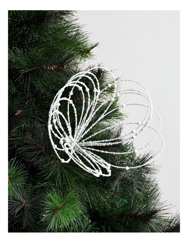 Luxe Christmas Wire Beaded Flower Pick 50cm in White