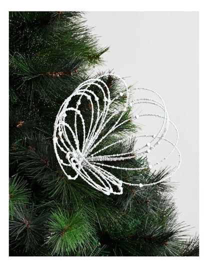 Luxe Christmas Wire Beaded Flower Pick 50cm in White