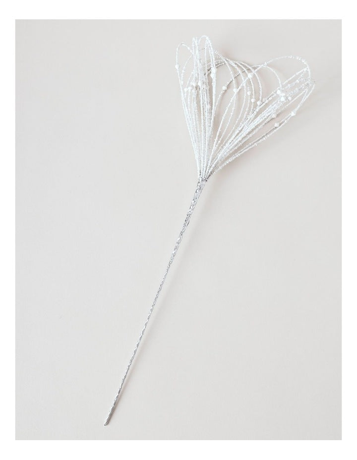 Luxe Christmas Wire Beaded Flower Pick 50cm in White