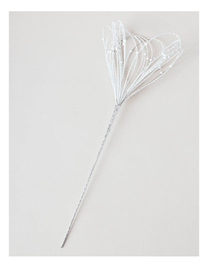 Luxe Christmas Wire Beaded Flower Pick 50cm in White