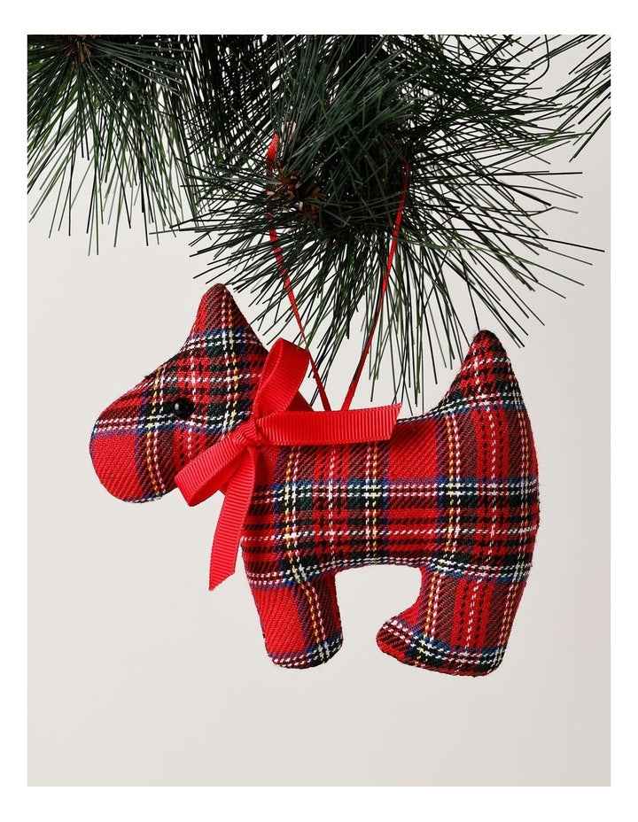 Fabric Tartan Scottie Dog Ornament withBow 11cm in Red