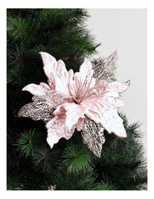Luxe Christmas Velvet Poinsettia Pick with Glitter & Mesh Petals 50cm in Pink