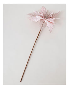 Luxe Christmas Velvet Poinsettia Pick with Glitter & Mesh Petals 50cm in Pink