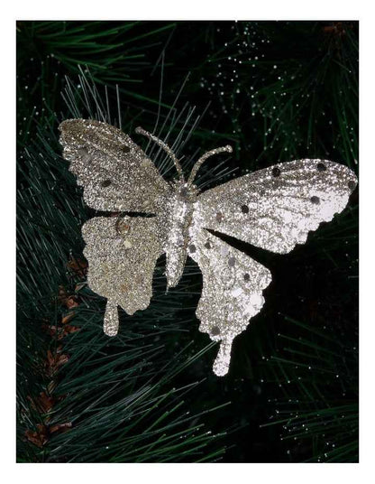 Luxe Christmas 6pk Petite Glittered Butterfly Clips 10cm in Champagne