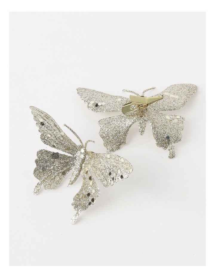 Luxe Christmas 6pk Petite Glittered Butterfly Clips 10cm in Champagne