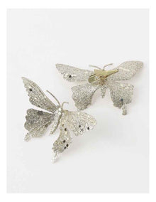 Luxe Christmas 6pk Petite Glittered Butterfly Clips 10cm in Champagne