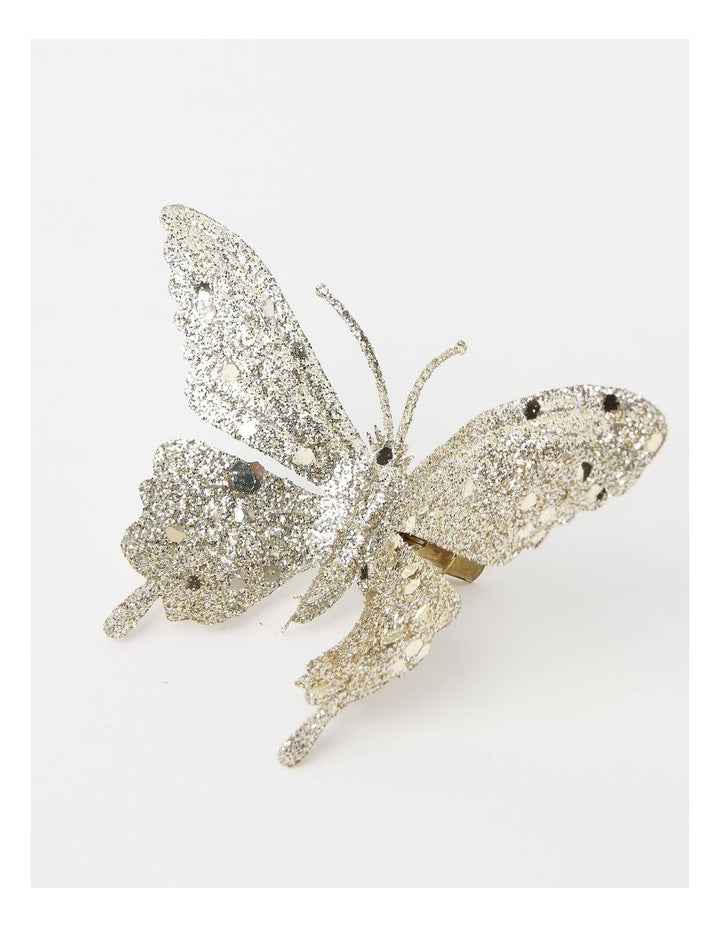 Luxe Christmas 6pk Petite Glittered Butterfly Clips 10cm in Champagne