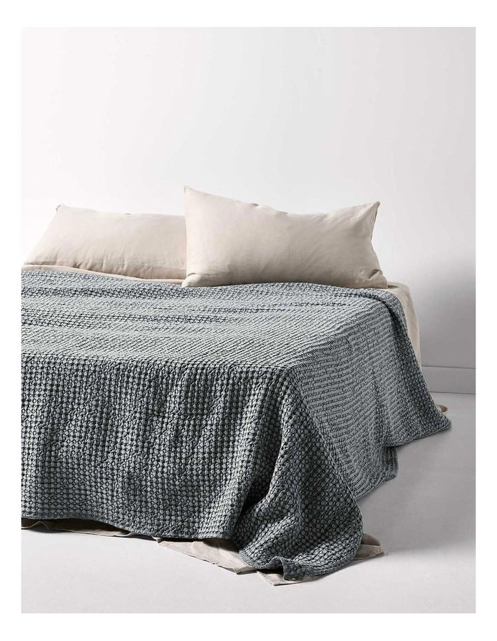 Waffle Bed Cover in Dusty Blue
