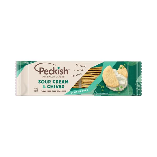 PECKISH RICE CRACKERS:SOUR CREAM CHIVES:.:90 GRAM