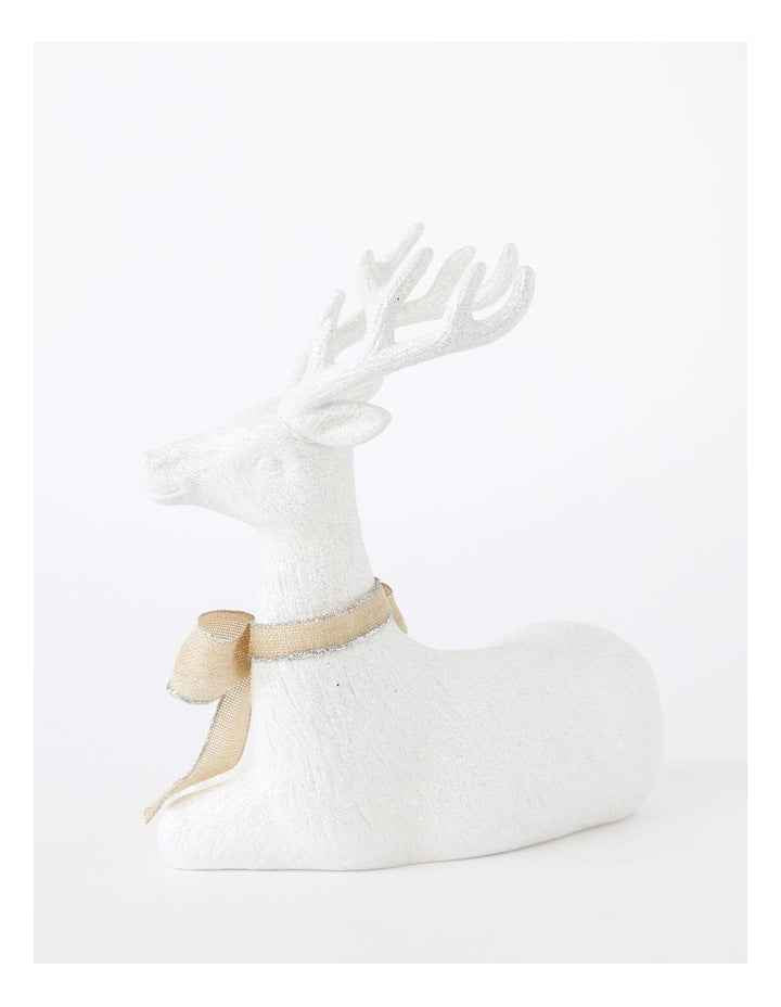 Eucalyptus Christmas Glittered Sitting Reindeer withHessian Bow 31cm in White