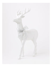 Luxe Eucalyptus Christmas Glittered Standing Reindeer withHessian Bow 46cm in White